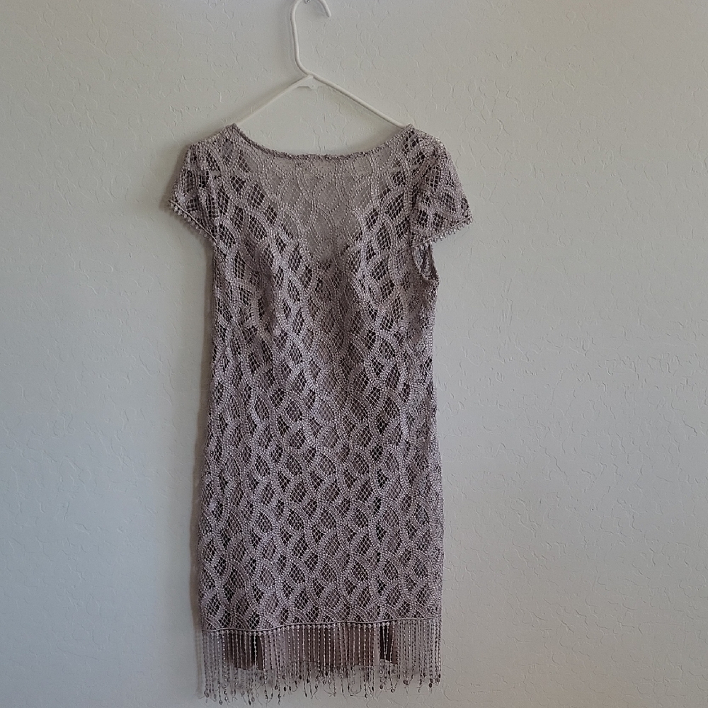 Cachet Purple Sheath Mini Dress Scoop Neck Short Sleeve